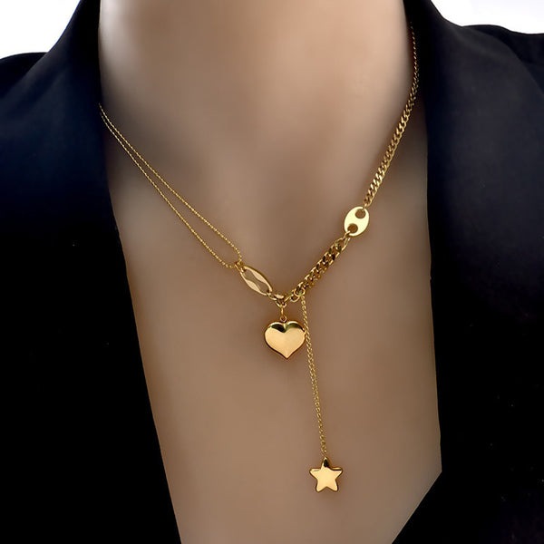 316L Stainless Steel Long Love Heart  Women Girls Necklaces Pendant