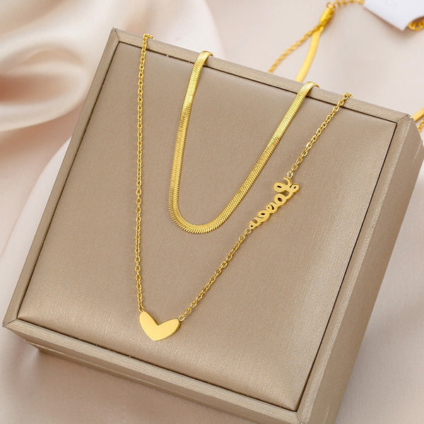 Stainless Steel Double Layer LOVE Heart Necklace