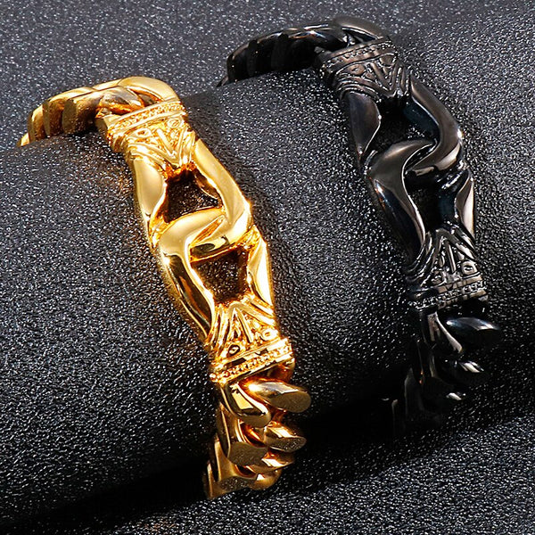 Gold Plated Black Stainless Steel Bracelet for Men On Hand Bands Bracelets