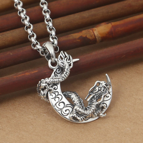 Llavero con colgante de dragón y luna de plata esterlina S925 de Unibabe