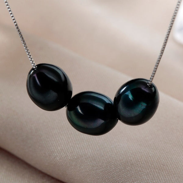 Nuevo collar de perlas naturales negras