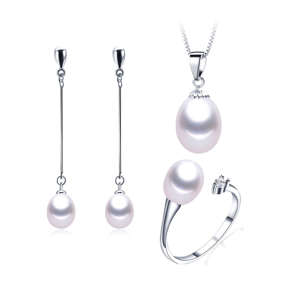Conjuntos de joyas de perlas negras, joyería de moda de plata de ley 925 para mujeres