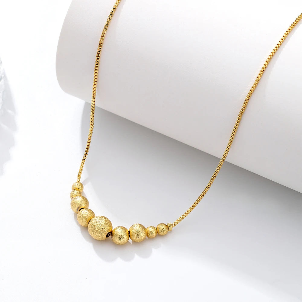 New Gold Color Necklace Gold Plating 45CM Chain Beaded Necklace Short Chain For Women