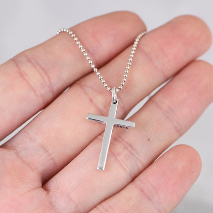 Real Sterling Silver Simple Cross Necklace Pendant for Wome Men