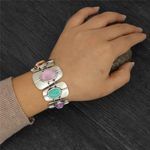 Pulsera vintage oblonga de piedra natural de 7 chakras para mujer