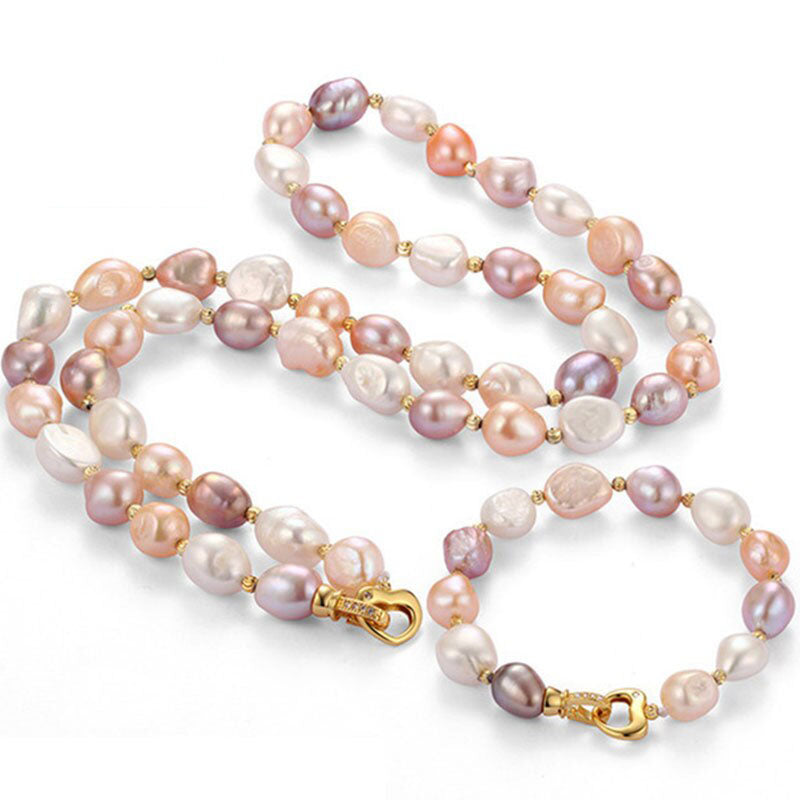9-10MM natural freshwater pearl necklace&amp;amp;bracelet sets. Fine Jewelry Set