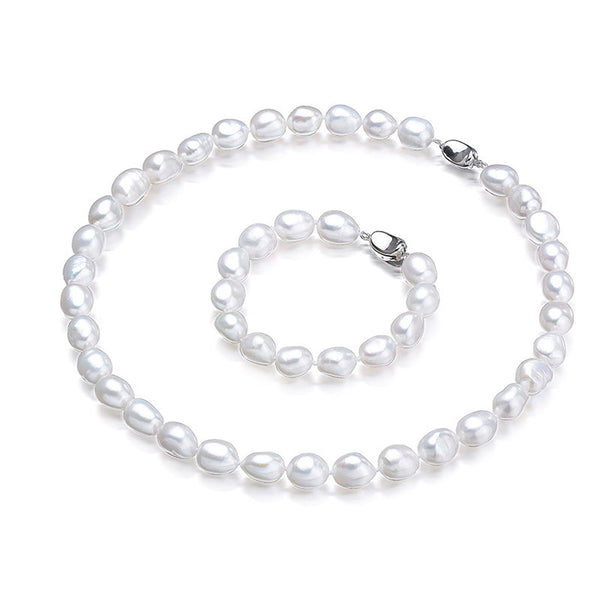 Conjunto de joyería con collar y pulsera de perlas barrocas naturales blancas auténticas