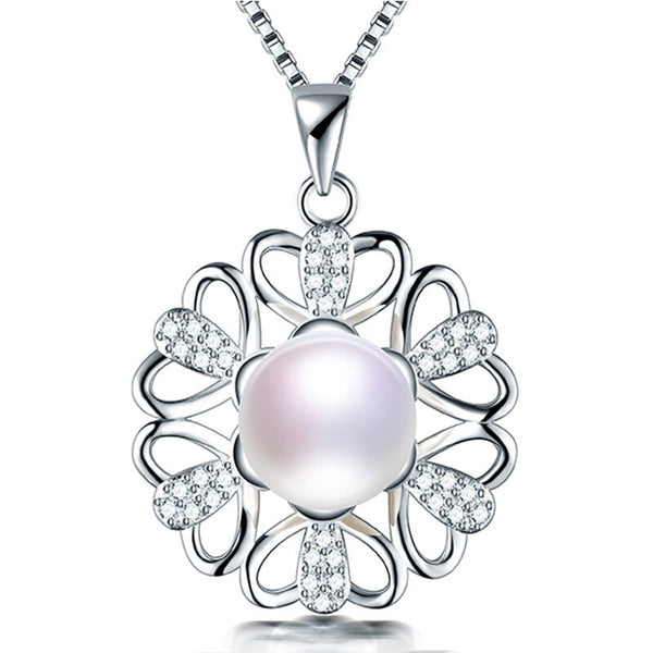 Colgante de flor de circonita de plata de ley 925 de moda