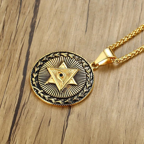 Men's Eye of Providence Pendant Star of David Stainless Steel Wicca Amulet Talisman Necklace