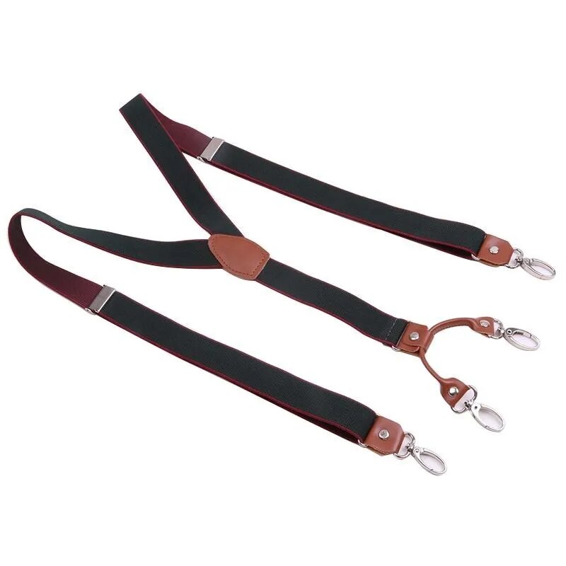 Brown Cowhide Leather Suspenders 2.5cm Width 4 Hooks Men/Women