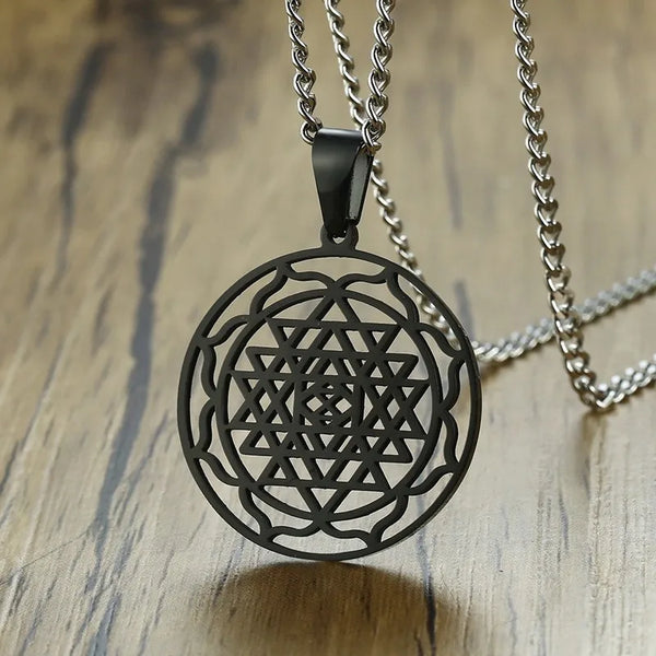Men Sri Yantra Mandala Pendant Necklace