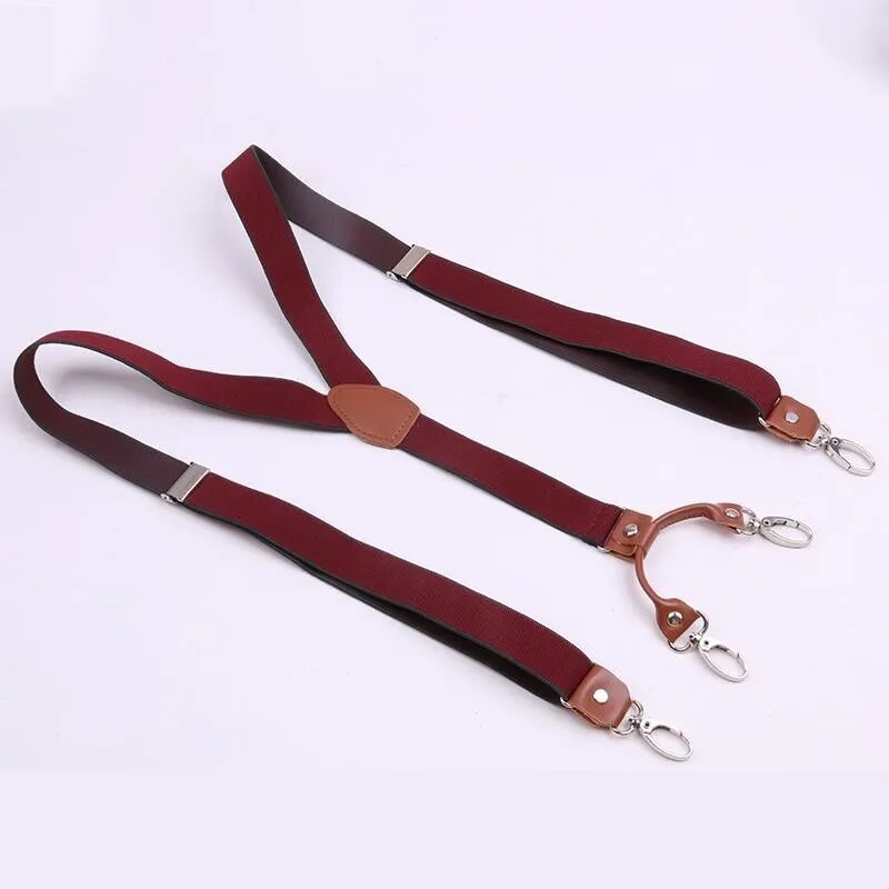 Brown Cowhide Leather Suspenders 2.5cm Width 4 Hooks Men/Women