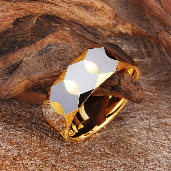 Anillo de carburo de tungsteno dorado de 8 mm de ancho y alta calidad para hombres y mujeres.