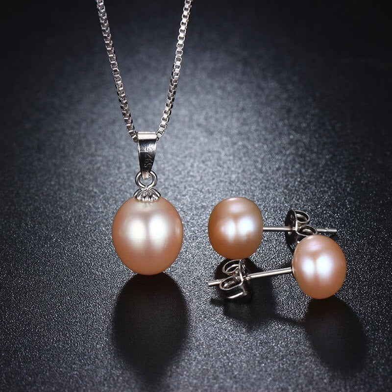 Natural Black Pearl Set For Women,Fine Jewelry High Quality Stud Earring and Pendant