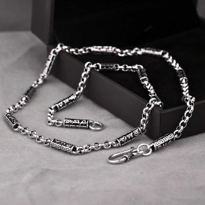 Solid Silver Six-character Mantra Necklace