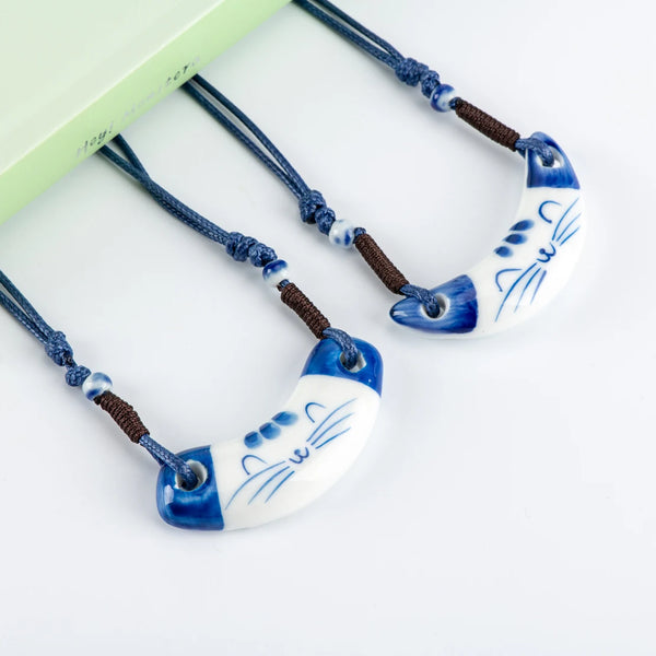 Jingdezhen Ceramic Cat Pendants Women's Ceramics Necklace Cartoon Animal Pendant
