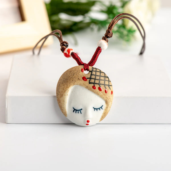 China Ceramic Girl Face Pendant retro Necklaces & Pendants