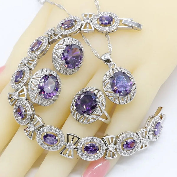 Geometric Purple Zirconia Dubai Jewelry Sets for Women
