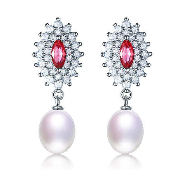 Pendientes largos elegantes de perla 100% genuina