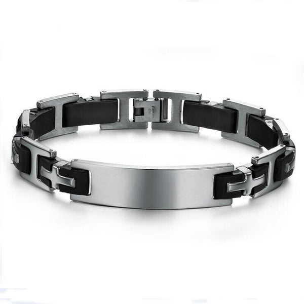 Pulseras y brazaletes de cruz religiosa para hombre, de acero inoxidable, de silicona negra, regalo para niños