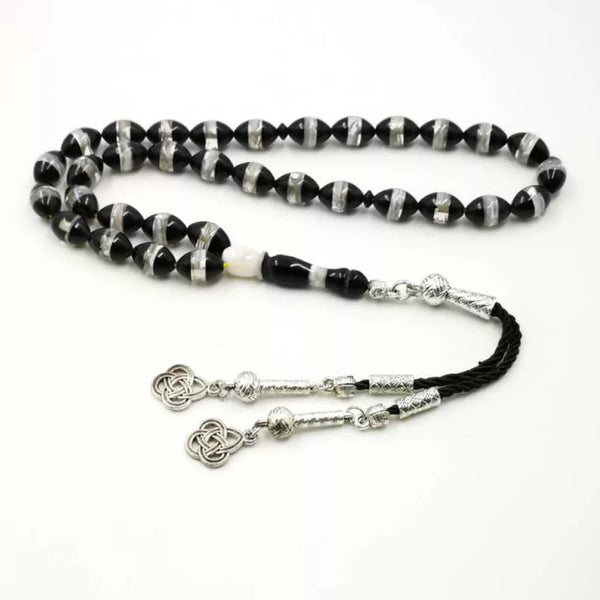 Pulsera de resina Tasbih con diseño turco en blanco y negro, 33 cuentas, ideal como regalo para Ramadán o como pulsera islámica.