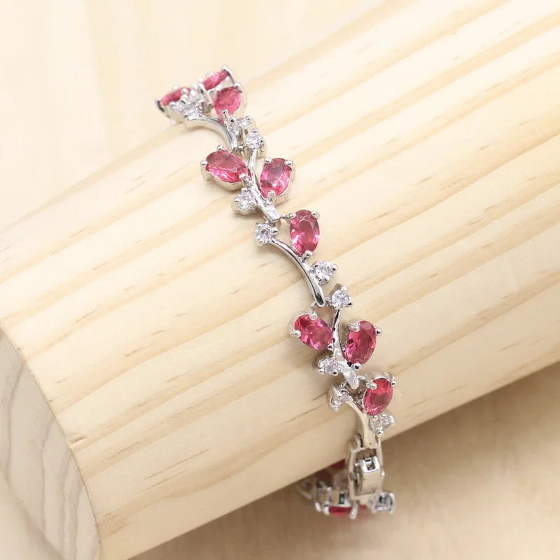 Red Stones Necklace Pendant Earrings Ring Bracelet Wedding  Birthday Gift