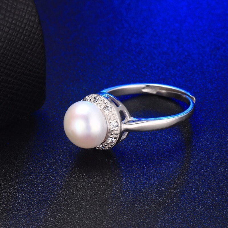 Natural Black Pearl Ring,Zircon Silver Ring, 925 Sterling Silver Women Ring