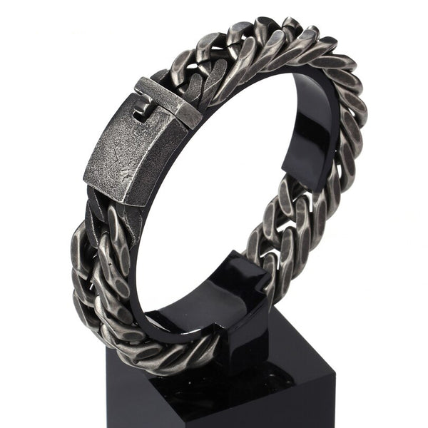 Pulsera vintage de acero inoxidable negro para hombre, cadena gruesa de rombos de 12/15 mm, pulseras para hombre