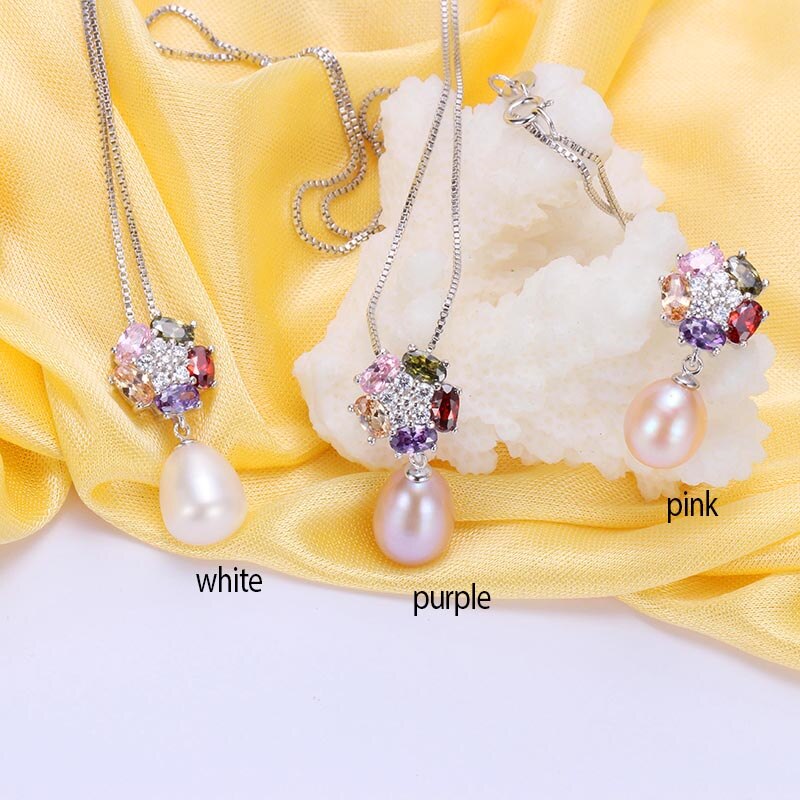 Pearl Bridal Jewelry Sets, Flower White, Pink, Purple Natural Freshwater Pearl Jewelry Sets For Wife Gift