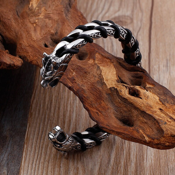 Punk Rock Skull Wolf Dragon Head Shaped Open Bangles For Men