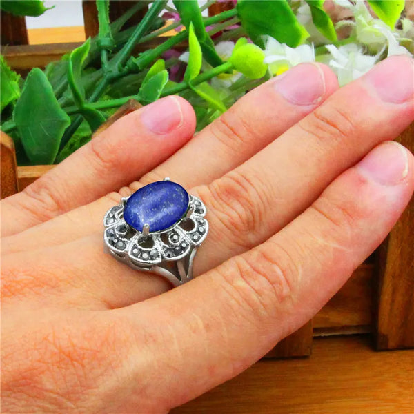 Anillos ovalados de lapislázuli natural para mujer