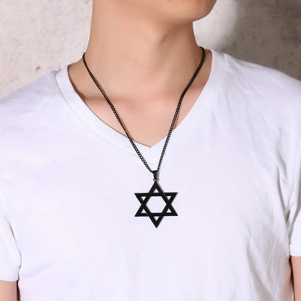 Collar clásico con colgante de estrella de David para hombre