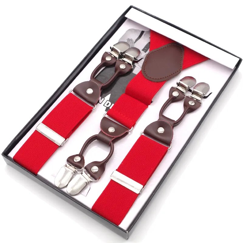 Elastic Suspenders Y-back Shape Women Men's Suspenders 6 clips-on PU Leren riemen Father's Day Gifts