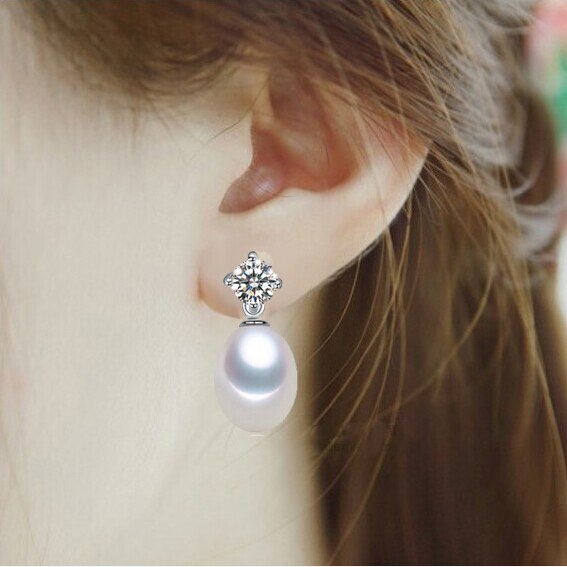 Fashion Earrings Natural Freshwater Pearl AAA Zircon  Drop Pearl Earring