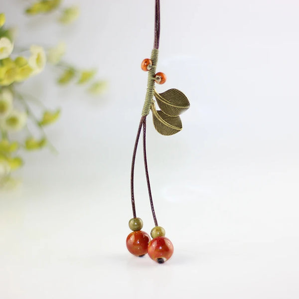 Vintage Ceramic Necklace Pendant Female China national wind sweater chain long pendant