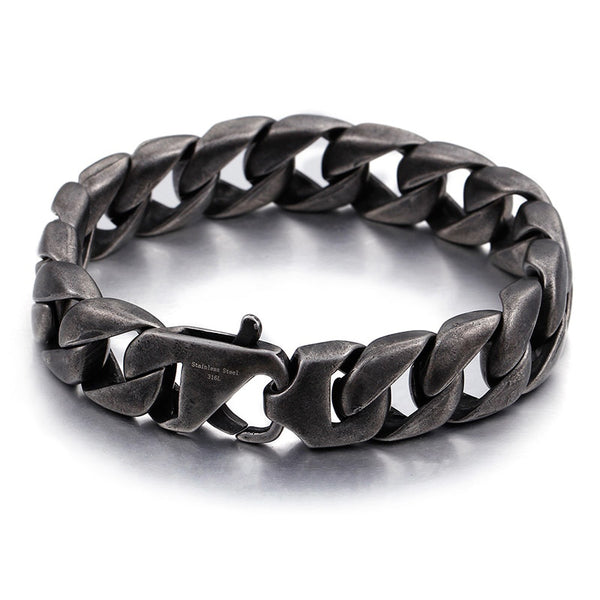 Vintage Black Stainless Steel Men Bracelet Man 15MM Wide Curb Chain Men's Bracelets