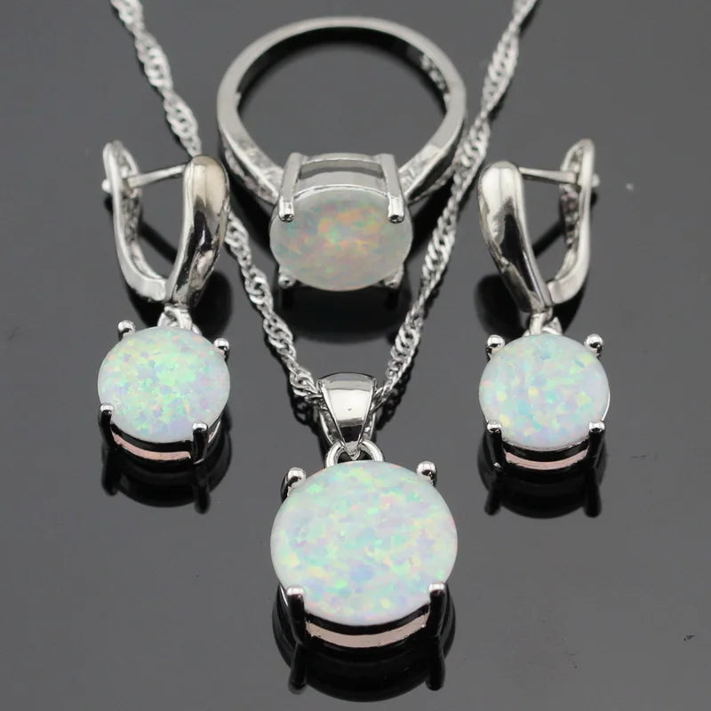 Australia White Fire Opal Stones Silver Color Jewelry Sets For Women