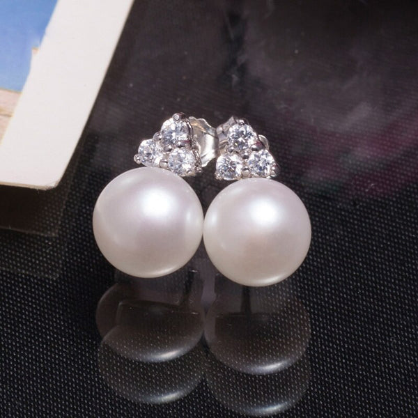 Pearl Earrings For Women Triangle Freshwater Pearl Princess Style Silver Earrings