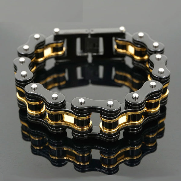 Pulseras de cadena para hombre, brazaletes dorados con eslabones de cadena de motociclista para bicicleta.