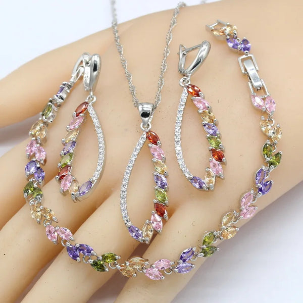 Multicolor Zircon Earrings Bracelet Rings Necklace Pendant Jewelry Sets