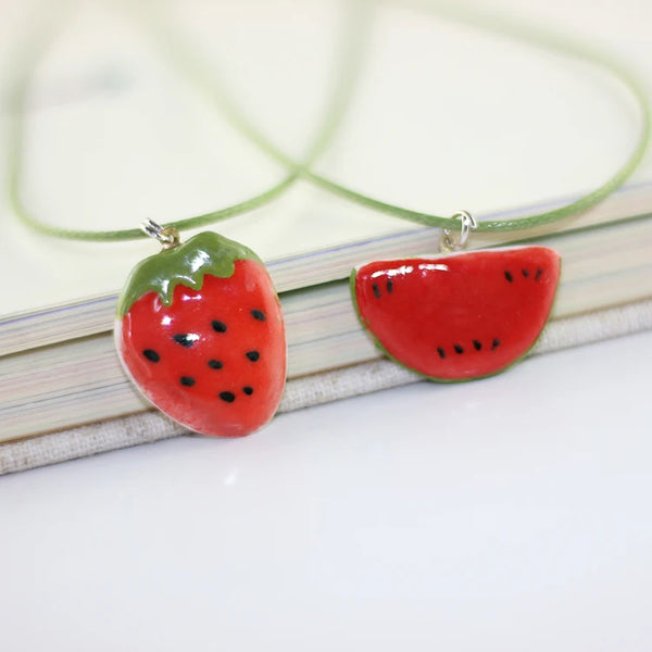 cute little strawberry watermelon clavicle necklace