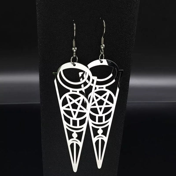 Witch Triple Moon Goddess Pentagram Drop Earrings for Women