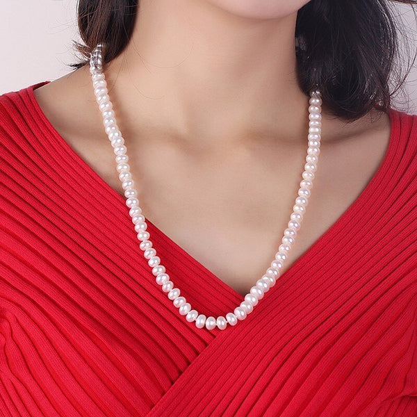Collar de perlas de agua dulce blancas naturales para mujer a un precio increíble