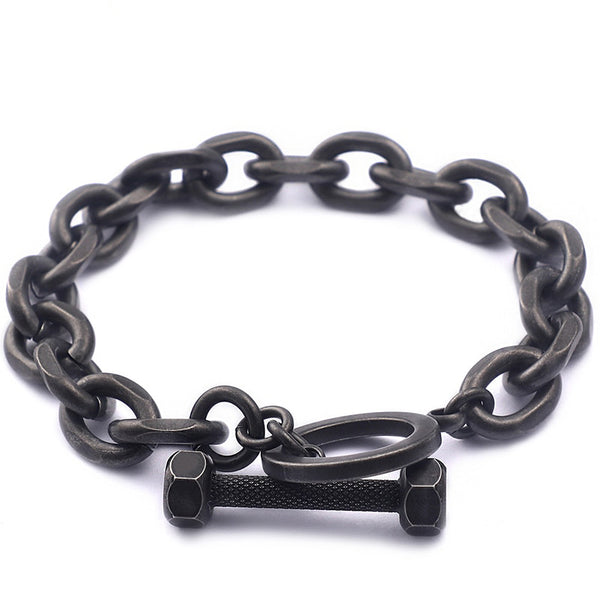 Pulseras de cadena de eslabones vintage de acero inoxidable negro para hombre.