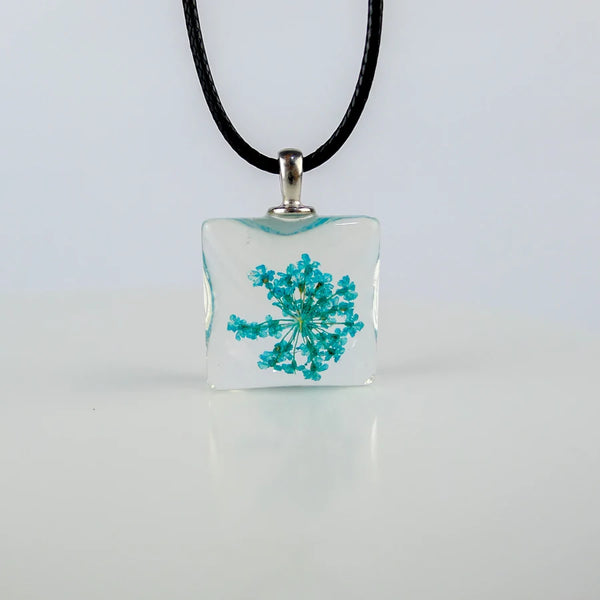 Dried Flower square glass pendants Hand Made Long necklace for women