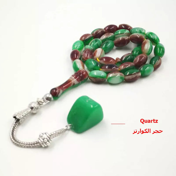 Rosario musulmán estilo verde Tasbih 33 cuentas Islam piedra de cuarzo natural borla pulsera para hombre