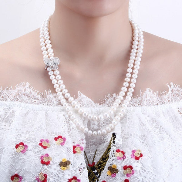 Collar de perlas blancas de agua dulce para mujer