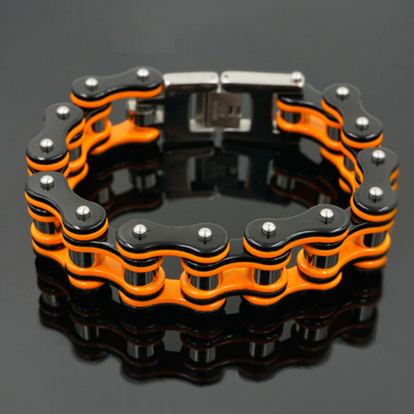 Pulseras/Brazaletes para Hombre Pulsera de Cadena de Motociclista Naranja con Eslabones