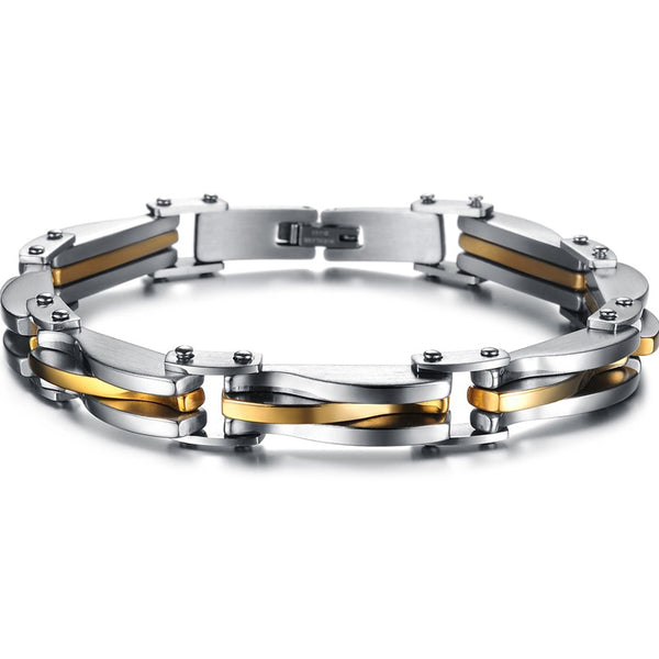Jewelry Gift for Him Gold Plated Stainless Steel Man Bracelet