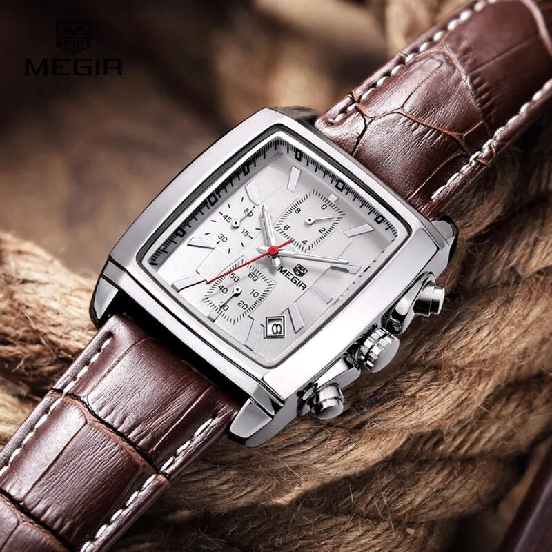 fashion casual military chronograph quartz watch men luxury waterproof analog leather wrist watch man